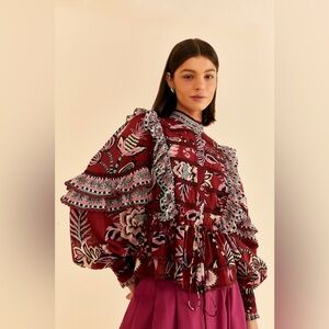 FARM Rio Pineapple Inspiration Burgundy Ruffled Blouse